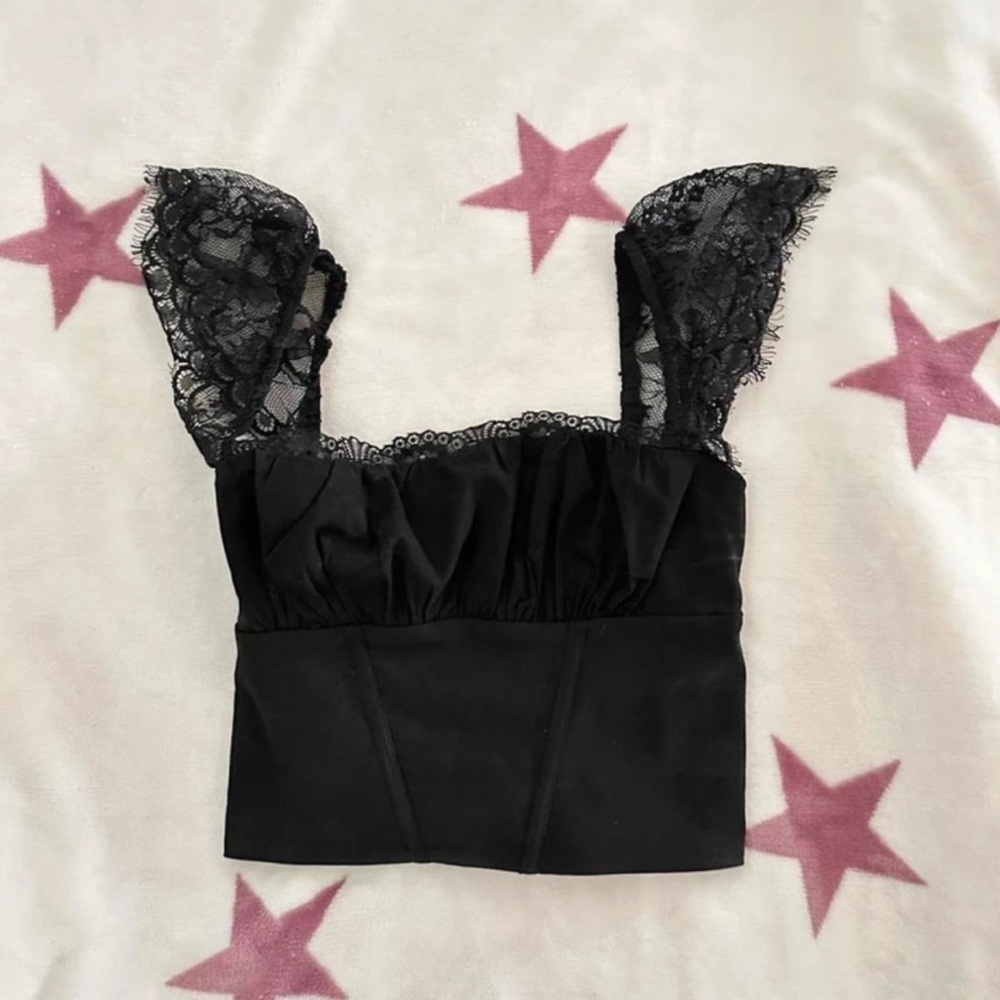 black lace trim corset top
